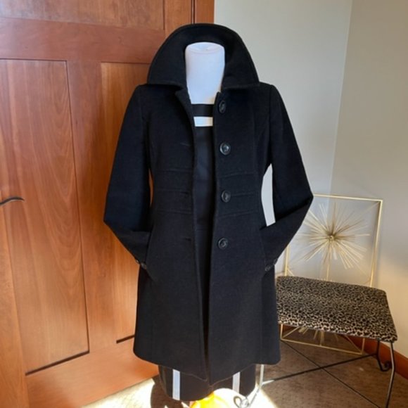 Anne Klein Lambswool/Cashmere Blend (soft) Black 4 Button Collared Coat Size 2P - Picture 2 of 9